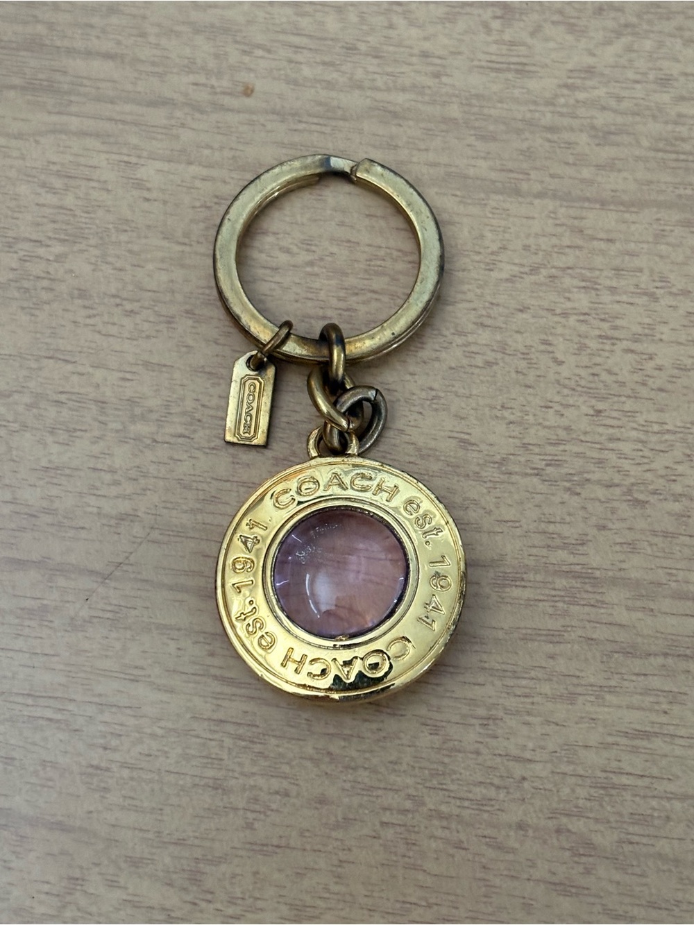 COACH Vintage Y2K Gold-Tone Round bag charm Keychain with Purple Accent